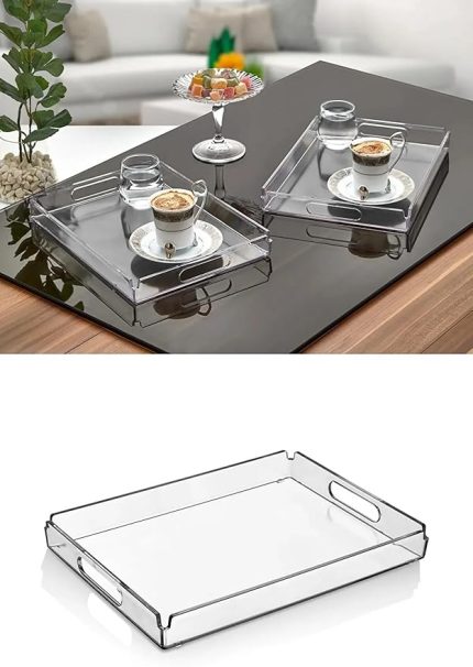 Akrilik Servis Tepsisi, Dikdörtgen, Kulplu, Modern Tasarım