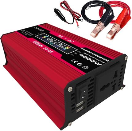 4000W Tepe Güç Modifiye Sinüs Dalgası İnverter LED Ekran 300W Anma Güç Çevirici DC 12V - AC 220V Dönüştürücü 2 USB Bağlantı Noktalı AC Soketli Yüksek Frekanslı Araç Güç Şarj Cihazı İnvertörü