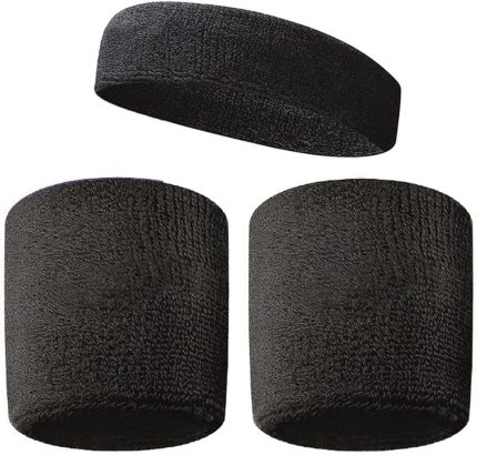 Havlu Kafa Sporcu Ter Saç Bandı Ve 2 Adet Havlu Bileklik Seti Siyah