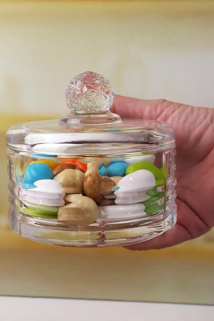 Lüx Kristal Kapaklı Cam Şekerlik & Cam Lokumluk, Kesme Cam Lüx Şekerlik 10cm*10.5cm - (4 MODEL) (06648)