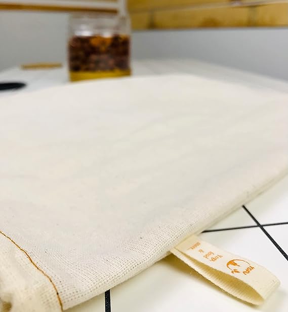 yoga and food %100 Ağartılmamış Ham Pamuk Bitkisel Süt Süzme Kesesi Badem Sütü, Fındık Sütü, Yeşil Sebze Suyu Süzme - Organik Pamuk Kese (30 x 35 cm) - Görsel 5