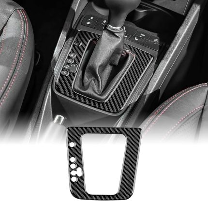 Seat Ibiza 2009 – 2014 için aksesuar karbon fiber araç kontrol paneli kaplaması şanzıman çerçevesi vites paneli iç mekan dekoratif araba parçaları hediye (otomatik şanzıman, siyah)