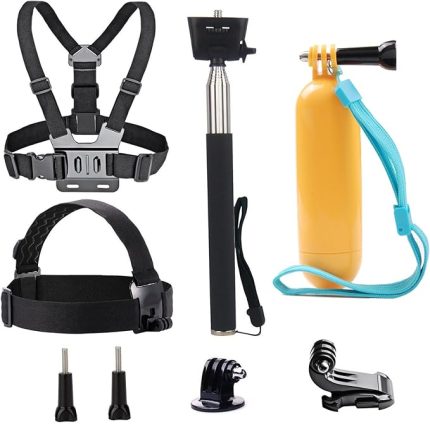 Aksiyon kamerası aksesuar seti, göğüs kemeri tutucu, baş kemeri, selfie çubuğu, monopod yüzen sap, GoPro Hero 13 12 11 10 9 8 Akaso DJI Osmo Surfola Apeman SJCAM ile uyumlu