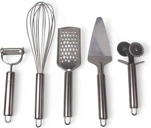 Paslanmaz Çelik 5’li Mutfak Seti, Paslanmaz Çelik Rende, Çırpıcı, Soyucu, Servis ve Hamur Kesici - Görsel 2