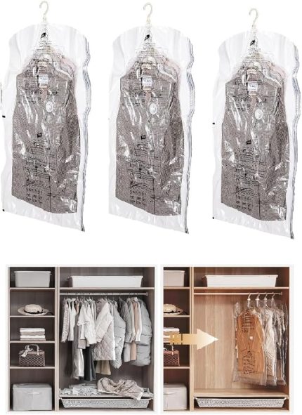 Vakumlu Hurç, Dolap Düzenleyici Elbise Saklama Poşeti,%80 Yer Tasarrufu,1adet 90x60cm,1adet 105x70cm,1adet 145x70cm (Elbise Seti 3'lü)
