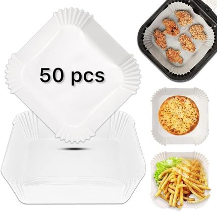 Home Beyaz Airfryer Pişirme Kağıdı, Fritöz Yağlı Kağıdı, Yanmaz Kağıt 50 Adet (Kare) (50)