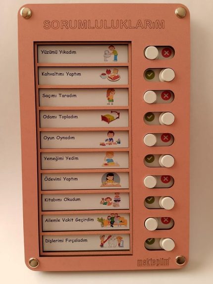 Günlük Rutin Checklist Görev Ve Sorumluluk Tablosu (Pembe)