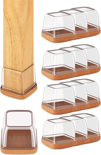 Adet Kare Sandalye Papucu (3.3–3.7 cm) – Şeffaf Silikon Kalın Keçeli, Gürültü Önleyici ve Zemin Koruyucu Mobilya Ayak Kılıfı