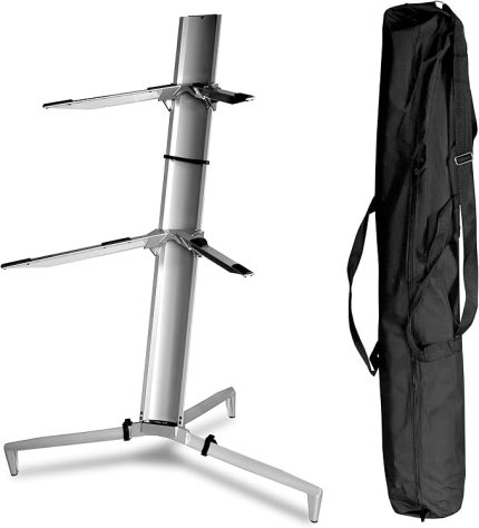 Pro Mikrofon Standı ve Taşıma Çantalı Çift Piyano Klavye Standı, Hafif ve Dayanıklı, 54 inç, Gümüş (SP20)