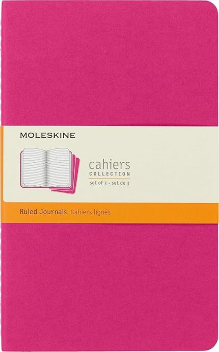 Çizgili Cahier Not Defteri 3'Lü Set L Boy Kinetik Pembe