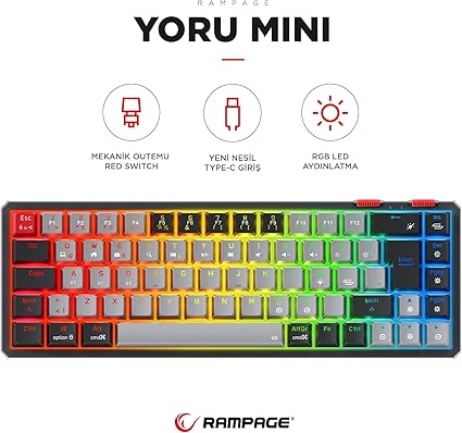Yoru Mini Type-c Bağlantı RGB Mekanik Gaming Oyuncu Klavyesi Red Switch Q Tr Hot Swap - Görsel 2