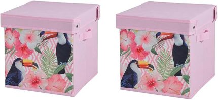 KUTUSU SETİ,KAPAKLI KUŞ VE BAHAR DESEN KUMAŞ 2 ADET 28X28X28CM
