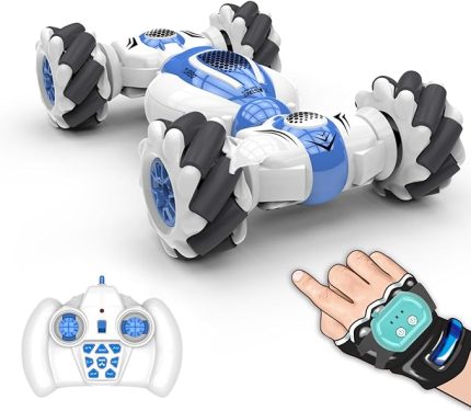 RC Akrobasi Arabası Uzaktan Kumandalı Saat Hareket Sensörü Deforme Edilebilir Elektrikli Oyuncak Arabalar Her Arazi Hızı 2.4GHz 4WD 360° Dönüş Dönme Arazi Aracı Çocuklar, Erkekler ve Doğum Günü