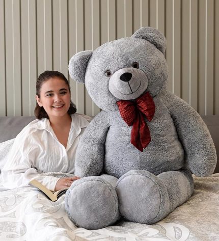 Oyuncak Gri Papyonlu Dev Pelüş Ayıcık,Sarılmalık Ayı,Sevgiliye Hediye Ayıcık (160cmGri)