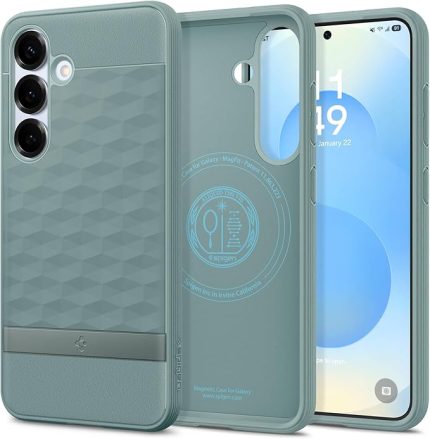 Caseology Galaxy S25 Plus ile Uyumlu Magnet Kılıf Parallax Mag Dokulu Yüzey Tasarım Yeşil Kapak - ACS09060 (Spigen TR Garantili)