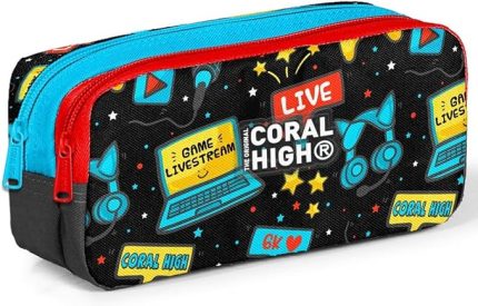 High Siyah Mavi Gamer İki Bölmeli Kalem Çantası - Erkek Çocuk