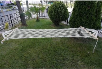 Hamak Beyaz Tek Kişilik Çift Örgülü Pamuk Hamak