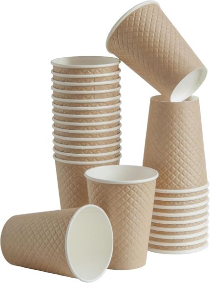 25 adet kraft çift duvarlı kahve bardağı 12 oz, parti kağıt bardaklar 300 ml, soğuk ve sıcak içecekler için kraft dalgalı bardaklar, Waffle Kraft