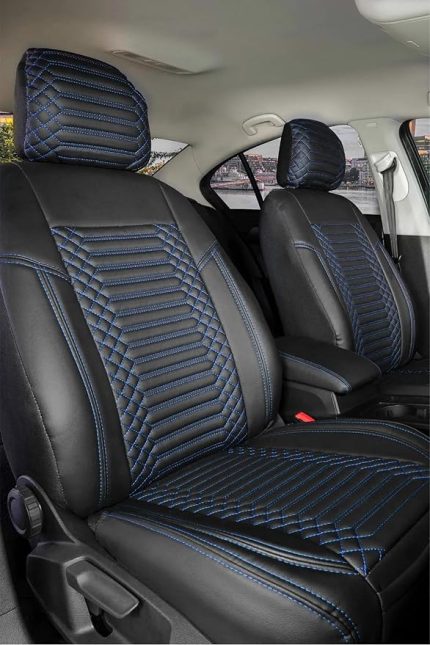 Kamiq ile Uyumlu Lüx Deri Oto Koltuk Kılıfı Ön Arka Takım Exclusive SİYAH MAVİ