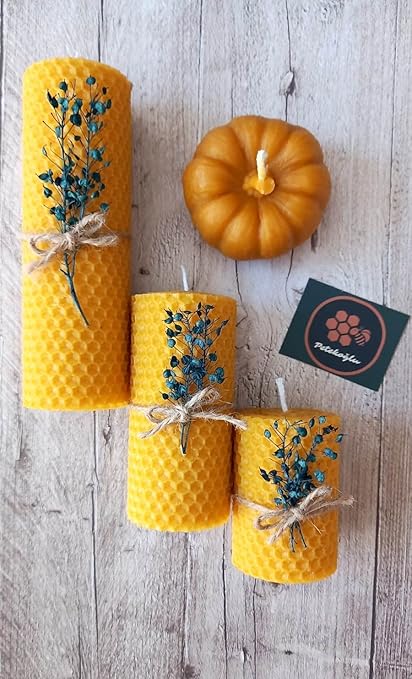 Dekoratif Doğal Petek Balmumu Mum Bal Kabağı Çiçekli Set Bal Mumu mum Hediyelik - Görsel 4