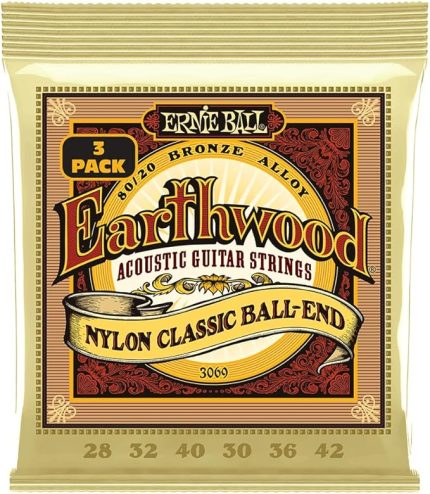 Ballu Earthwood Halk Akustik Gitar Dizeleri Naylon Şeffaf Altın Tonlu Ball Sonu 80/20 Bronz 3'Lü Paket Ölçer 28-42