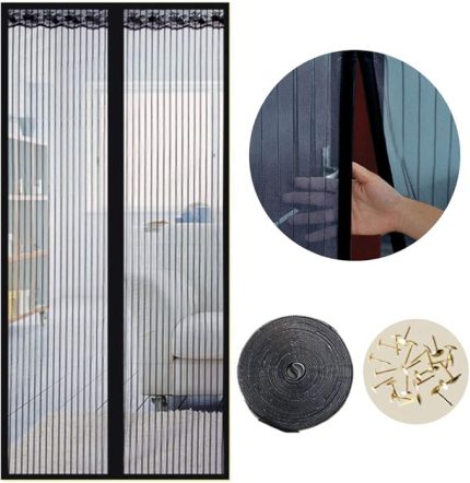 Sineklik, kapı sinekliği, böcek koruması, 80 x 200 cm, mıknatıslı perde, balkon, kiler ve teras kapısı için idealdir, delmeden kolayca yapıştırılabilir montaj (siyah)