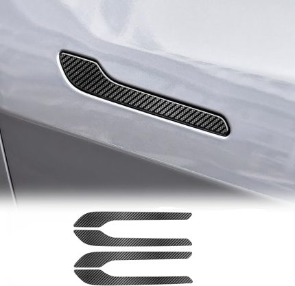 Tesla Model Y Juniper 2025 için araç kapı dış kolu üst kapak dekoratif araba kapısı dış tutamak çıkartması iç mekan aksesuarı hediye, TPU karbon fiber desen