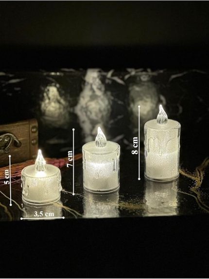 Titreyen Alevli Kristal Erimiş Led Mum 3'Lü Hareket Alevli Eriyen Yapay Mum Pilli Led, Sarı, Mum1002