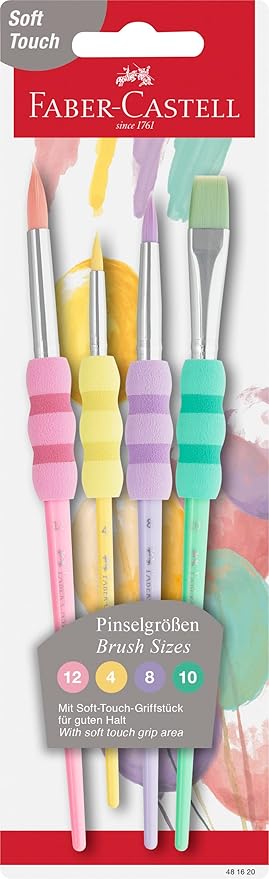 Yumuşak Dokulu Fırça Pastel Seti, 4’lü, Kaymaz Tutma Yeri, Ergonomik Kavrama, İnce ve Kalın Uçlu Boyama Fırçaları