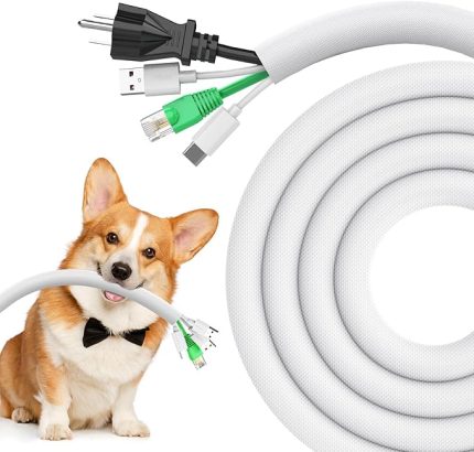 Köpek ve Kedi Kablo Koruma Izgarası, Kablo Hortumları 3 Metre - 12,7 mm, Kabloyu Evcil Hayvanları Çiğnemeye Karşı Koruma, Genişletilebilir Örgülü Kendinden Kapanan Kablo Hortumu, Beyaz