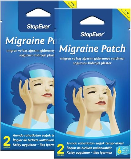 Migren Patch – Soğutucu Hidrojel Plaster, 2'li Paket | Migren & Baş Ağrısı İçin 6 Saat Etkili | İlaç İçermez | (2x2)