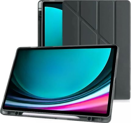 Samsung Galaxy Tab S9 FE 10.9 inç Uyumlu Smart Kılıf, S Pen Kalemlikli, Trifold, Esnek, Mat, Darbeye Tam Dayanıklı Tablet Kılıfı (Siyah)