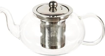 Cam Bitki Çayı Demliği 600 ml - Çelik Süzgeçli Demlik