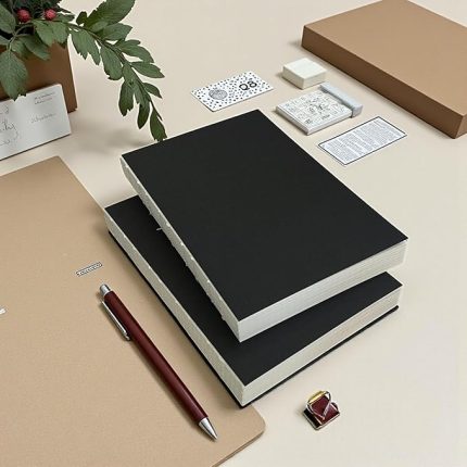 Tanıtım Özel Tasarım Siyah Kraft Kapaklı A5 Çizgisiz Defter - 180 Derece Açılabilir, Sırtı Dikişli,%100 El İşçiliği, Ofis İçin İdeal, Planlayıcı (Çizgisiz)