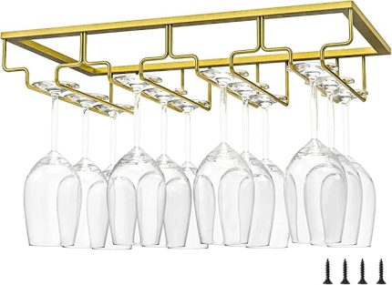 Şarap kadehi tutucu, bardak tutucu, asılı şarap kadehi tutucu, altın şarap kadehi tutucu, Stemware rafları, dolap şarap kadehi tutucu, dört kat altın, aile, restoran, otel bar için (40 x 22,5 cm)