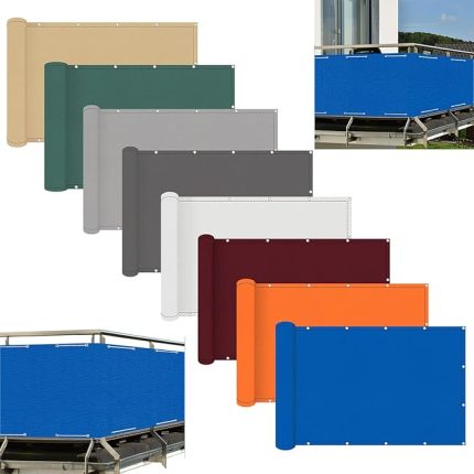 Ahşap balkon paravanı, 60 x 300 cm, naylon kablo bağı ve kordon, balkon demiri perdesi, kablo bağı, ekstra uzun kordon (20 m) bahçe çiti ve balkon korkuluğu için görüntü koruması