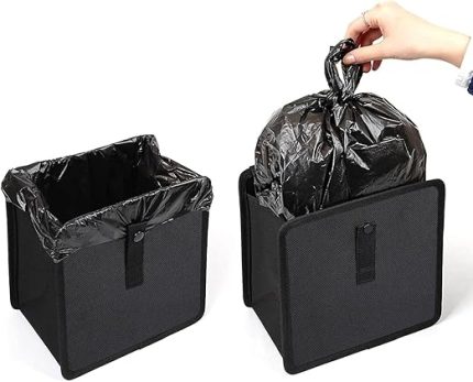 Araba Ofis Çöp Kutusu Portatif Araç İçi Taşınabilir Kapaklı Pratik Su Geçirmez Askılı Çöp Kovası Düzenleyici Organizer Siyah