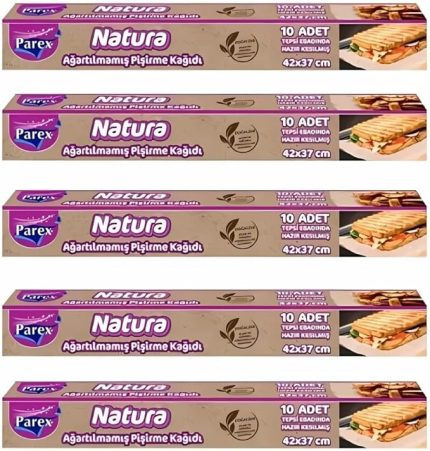 Natura Ağartılmamış Hazır Pişirme Kağıdı 10 Yaprak X 5 Paket