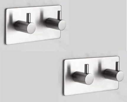 Paslanmaz Çelik 2 ADET 2 Topuzlu Bornoz Askısı Havlu Askılığı SET - Yapışmalı Bant Montaj