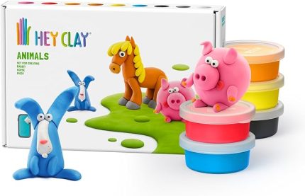 CLAY Domuzcuk, At, Tavşan - Eğlenceli İnteraktif Talimatlar Uygulaması ile Havada Kuru Kil Kiti 6 kutu ve Şekillendirme Araçları