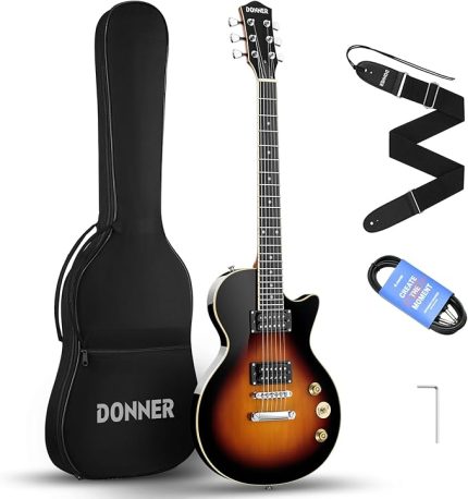 Elektro Gitar Kiti Tam Boy LP Gitar Başlangıç Seti 91,4 cm Düz Gövde, Çanta, Kayış, Kablolu (Sunburst)