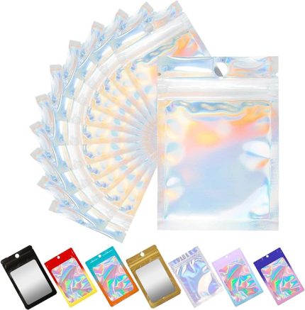 100 adet Baggys, 10,5 x 15 cm Mylar Bags tekrar kapatılabilir kilitli çanta, şeffaf pencere folyolu poşet, koku geçirmez çanta, şekerleme kurabiyeleri için kilitli torbalar