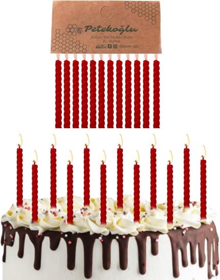 Balmumu Mum El Yapımı Doğal Küçük Balmumu Pasta Mumları 12 Adet (Kırmızı)