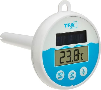 Dostmann Dijital havuz termometresi, güneş enerjili, 30.1068.02, suda yüzer, havuz/havuz/jakuzi için uygundur, sabitleme ipi (1 m), güneş enerjisiyle çalışır, beyaz-mavi