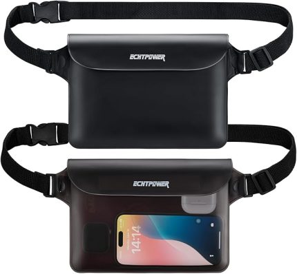 Su geçirmez çanta, su geçirmez, ayarlanabilir kayışlı, telefon/para/kart/anahtarı korur, yüzme, rafting, kano, tekne, kamp, yürüyüş, balıkçılık için ideal, SiyahGri, İçecek torbası