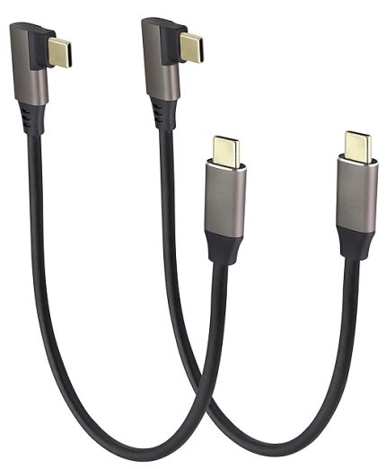 90 derece USB 3.1 Tip C C tipi bağlantı kablosu 60W ve 3A dik açılı Tip C 3.1 USB (fiş) uzatma kablosu şarjı, veri, ses, dizüstü bilgisayarlar, cep telefonları için video kablosu (0,3 M/2 adet)