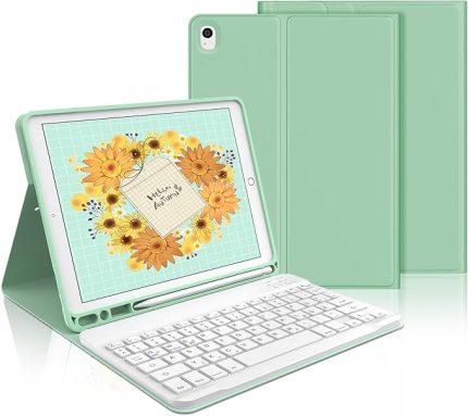 iPad klavye, 9./8./7. Nesil, 10.2" Air 3 ve Pro 10.5 için - Manyetik Çıkarılabilir, QWERTZ, Nane Yeşili