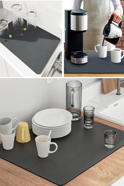 Kurutma Matı Süper Su Emici Tezgah Üstü Bulaşıklık Mikrofiber Paspas Siyah 35X50Cm