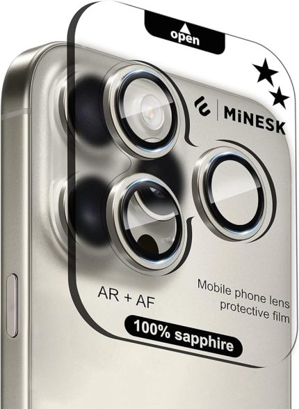 iPhone 15 Pro / 15 Pro Max ile Uyumlu Orijinal Safir Cam (%99.9 Saflıkta Gerçek Safir) Cihazın Kendi Lensleri ile Aynı Materyal Lens Koruyucu Kamera Camı (Titanyum)