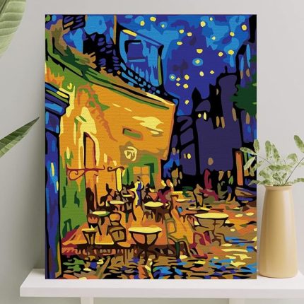 Hobi Sanat Sayılarla Boyama Tuval Seti Fırça Boya Dahil (Çıtalı) 40x50 CM - Cafe Terrace At Night